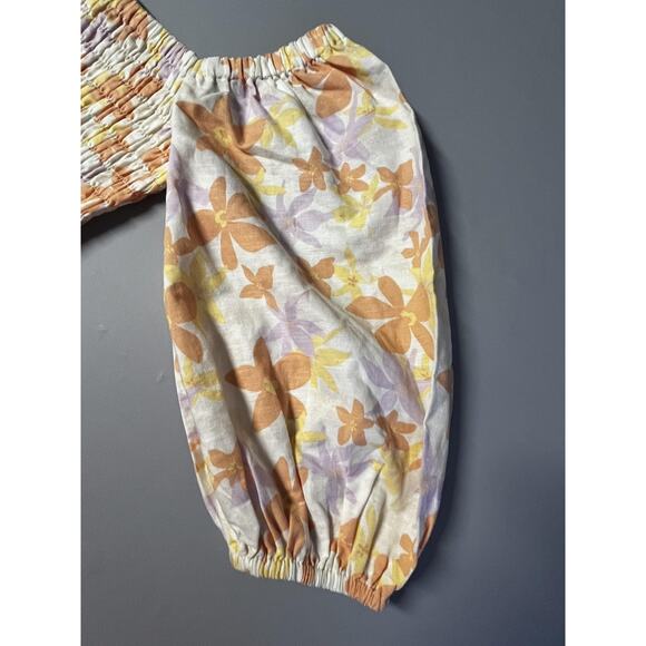 Quiksilver Kara Floral Cut Out Dress Womens Small Off White Puff Sleeve Linen - Picture 5 of 15